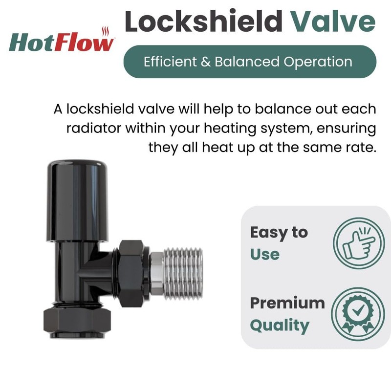 Hot Flow Full Black Estuary Angled TRV Thermostatic Radiator Valve