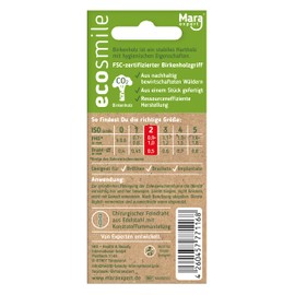 MARA EXPERT Ecosmile Interdental Brush Red 0.5 mm Dental Brushes ISO 2 Medium Fine 8 Brushes 100% Birch Wood FSC Certified Bristles Made from Renewable Raw Materials