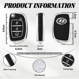 TOOMUME Car Key Cover TPU, Car Key Case Small Size Fit for Hyundai i10 i20 i30 i20n ix20 ix35 Santa Fe Tucson Elantra Accent Sonata, Protective Key Fob Cover Key Fob Case - Flip S Key