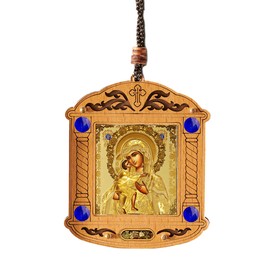 Christmas Ornaments Nativity of Christ Holy Family Madonna and Child Virgin Mary Baby Jesus Wooden Icon Shrines Car Room Pendants on Rope with Incense 3 Inch, Set of 4