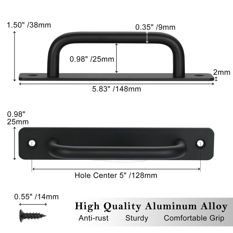Malimali 4 Pack Black Barn Door Handles, 5" Hole Center