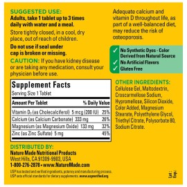 Nature Made Calcium Magnesium Zinc + Vitamin D3, 300 Tablets Strong Bones, Anti Osteoporosis