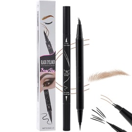 Curved Microblading Augenbrauenstift, Wischfest 2in1 Eyebrow Pencil mit Dual-Ended, Wasserfest Eyebrow Pen mit Präziser Pinselspitze für Natürliche Augenbrauen, Augenbrauenstift Härchenzeichnung