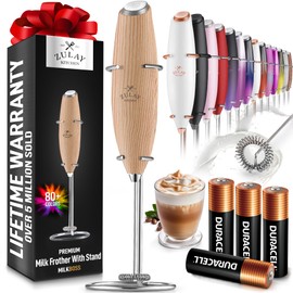 Zulay Kitchen Powerful Milk Frother Wand With 4 AA Duracell Batteries - Ultra Fast Handheld Drink Mixer - Electric Whisk Foam Maker for Coffee, Lattes, Cappuccino, Matcha & Creamer - Maple
