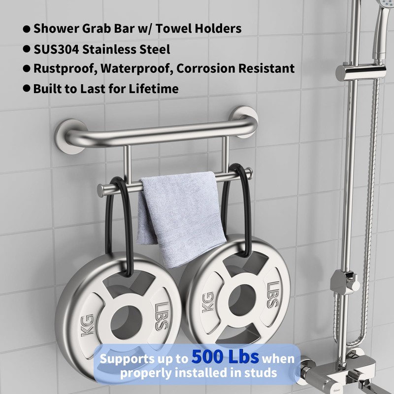 Oil Rubbed Black Grab Bar 17 Inch w/Towel Holder, iHansee