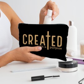Likjad christian gifts for women,Christian makeup bag，religious gifts for women,Created With a Purpose，Jesus makeup bag，bible bag，christian gift bags，faith gifts for women（black）