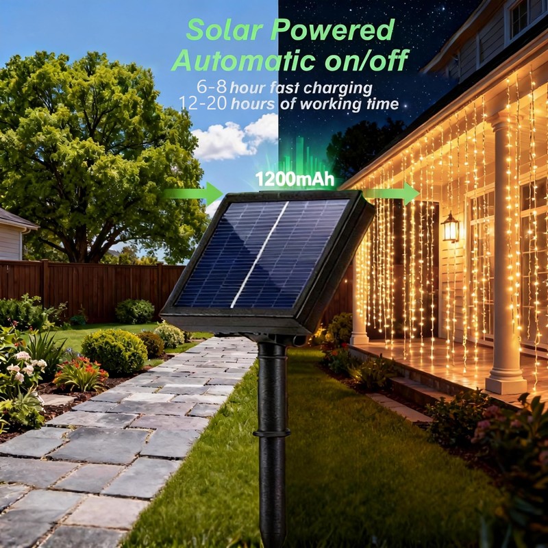 Daidasy 2 Pack Solar Curtain Light Outdoor, 20ft x 10ft,