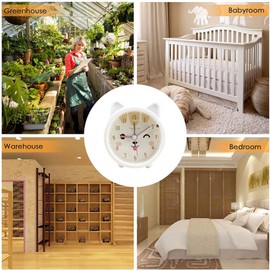 Children Cute Animal Dog/Cat Alarm Clock Silent Non-Ticking Quartz Desk Bedside Alarm Clock for Kids (B-White Cat)
