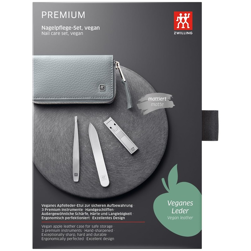 ZWILLING Manicure Pedicure Set 3-Piece Compact Nail Clippers Vegan Apple