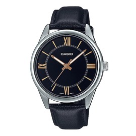Casio MTP-V005L-1B5 Men's Standard Analog Black Leather Band Roman Black Dial Watch