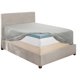 Hearth & Harbor Light Grey Fitted Sheet Queen Size, Extra Deep Pocket Queen Fitted Sheet Only, 1800 Microfiber Fitted Bed Sheet, Soft Fitted Queen Sheet Fits up to 24 '' Mattress