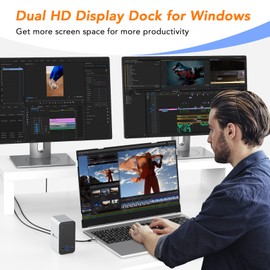 Powered USB C Docking Station Dual Monitor, TOBENONE Laptop Docking Station with Power Delivery, 2 HDMI, DisplayPort, 7 USB, Gigabit Ethernet, Audio, USB-C Dock for Laptop Dell/HP/Surface