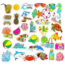 Summer Beach Stickers Ocean Animal Stickers Combo 100 PCS, Vinyl Waterproof Ocean Theme Stickers Bulk for Kids Teens Adults, Cute Sea Animal Stickers for Water Bottle, Laptop, Surfboard, Luggage