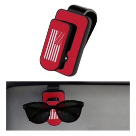 Kewucn Sunglass Holder for Car Visor, Metal US Flag Eyeglasses Hanger Mount, Multi-Function Ticket Card Clip, Personality Vehicle Organizer Accessories for Different Size Eyeglasses (Black+Red, Flag)