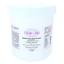 Bellahut 100% Hyaluronic Acid Cream (2 OZ, 16 OZ) Infused With Hexapeptide-9 & Acetyl Hexapeptide-8 Helps to Boost Collagen, Reduce Wrinkle Depth & Length & Fade Acne Scars | MADE IN USA (16 Ounce)
