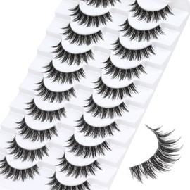 Ahrikiss Manga Lashes Spiky False Eyelashes C Curl Fake Lashes Natural Look 10 Pairs Anime Fake Eyelashes with Clear Band Wispy Faux Mink Lashes Look Like Individual Lashes (Anime)