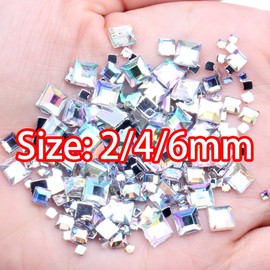 180pcs Flatback Square Rhinestones Gems 2/4/6MM AB White Acrylic Crystal Rhinestones Gems for Nail Art/Face Decor/Craft