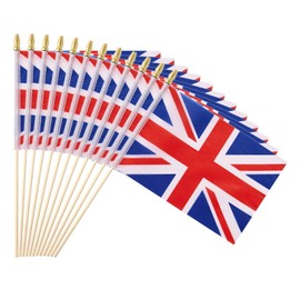 Ckexin 25Pack Small British UK Flag Handheld Mini Britain Flag on Stick 5x8 Inch