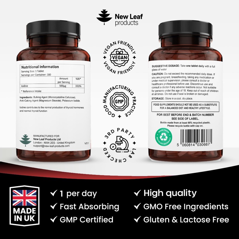 Iodine Tablets 100% RI - Vegan High Strength 180 Tablets