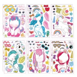 12 Sheets Children's Cartoon DIY Unicorn Sticker,Kids Party Favor Supplies Craft,Let Your Kids Get Creative & Design Their Favorite Sticker Birthday Party Supplies (Unicorn-6X2)