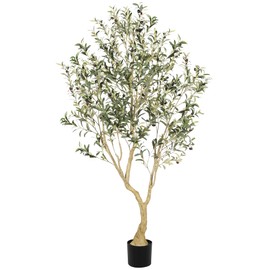 LYERSE Olive Tree 6ft - Olive Trees Artificial Indoor with Large Olive Branches and Lifelike Fruits - Faux Olive Tree for Modern Home Office House Living Room Decor