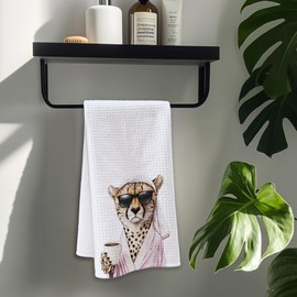 Cabana Bro Pink Leopard Hand Towels for Bathroom, Trendy Funny Cheetah Bathroom Decor, Trendy Funky Cheetah Coffee Kitchen Dish Towels, Pink Leopard Gifts for Women, Coffee Lover Gifts, 16x24 Inch