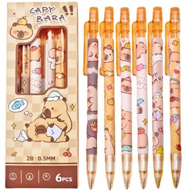 6 PCS 0.5 mm Cute Mechanical Pencils Set with Eraser,Cartoon Capybara Mechanical Pencil with Eraser,Animal Mechanical Pencil Gift for Women and Men,Refillable,Gifts for Writing,Drawing,Sketching