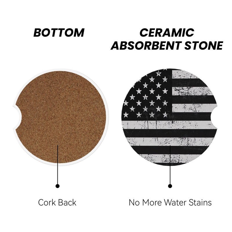 Black White American Flag Absorbent Ceramic Car Coasters for Cup