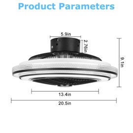 KOCASO 20.5in Ceiling Fan with Light Round Pendant Fan Lamp 30W LED Ceiling Fan with 3 Speeds Remote Control Timer APP Control