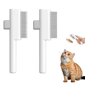 2Pcs Self Cleaning Stainless Steel Cat and Dog Combs Set, Cat Grooming Brush with Release Button, Removing Matted & Loose Fur, Compressed Teeth and Long Teeth Combs Set for Dogs and Cats