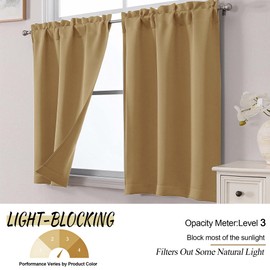 OWENIE - Cortinas opacas cortas doradas de 45 pulgadas de largo, juego de 2 paneles para ventana pequeña de cocina, recámara, cortinas de privacidad con bolsillo para barra, nivel para baño, sótano