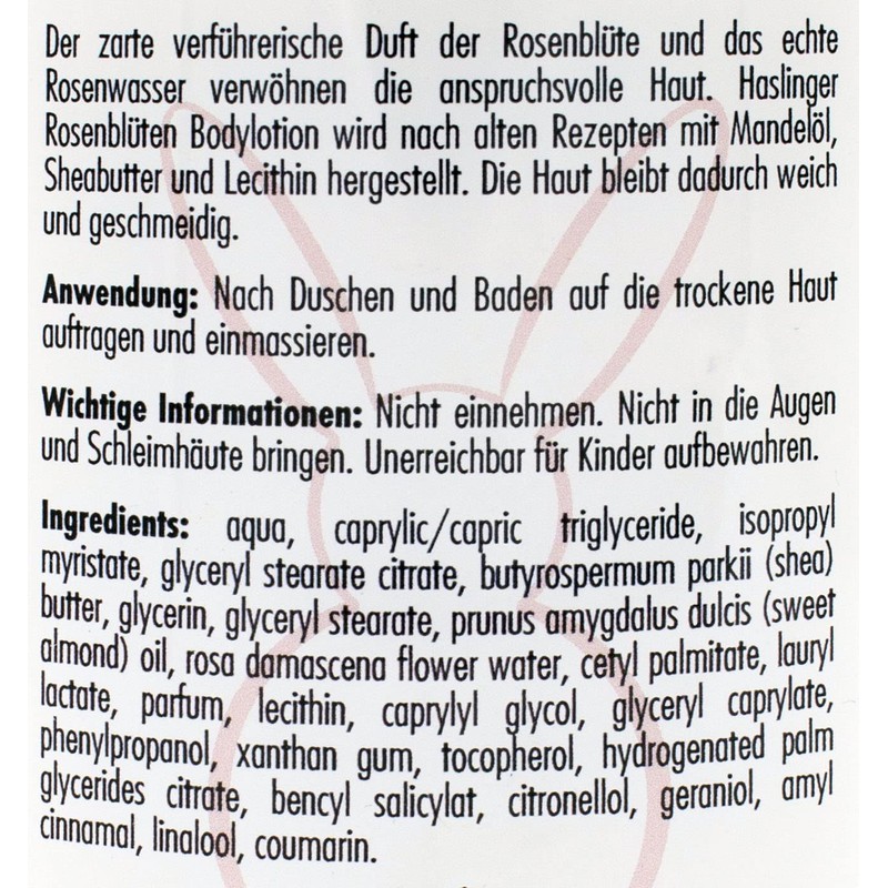 Haslinger Nr. 2904, Rosenblüten Bodylotion mit Rosenwasser, Sheabutter & Mandelöl