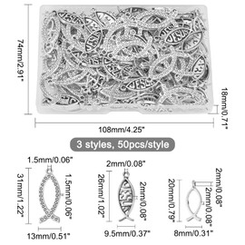 CHGCRAFT 150Pcs jesu Christian Fish Charms jesu Fish Charms Bulk Antique Silver Tone Christian Fish for Jewelry Making