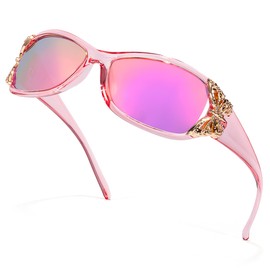 FancyPink Womens Pink Mirrored Sunglasses Polarized - Trendy Wrap Shades with UV400 Protection for Women