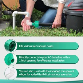 Lyserin AC Drain Line Cleaner Tool – Wet Vac Attachment for Unclogging & Evacuating PVC AC Drain Lines, Universal Fit