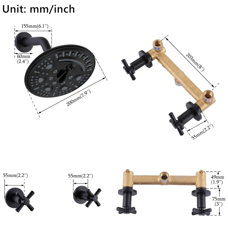 FSCEPIXI 2 Handles Shower with 8'' Rainfall Shower Head,Single Function