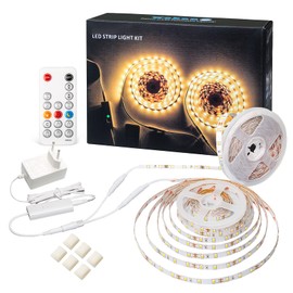 WOBANE 10 m LED Strip, Warm White, Dimmable, 3000 K LED Strip Light with RF Remote Control, Flexible 12 V LED Strip with Timing Mode, 600 LEDs, Warm White Strip for Under Cabinet, Bedroom Decoration,