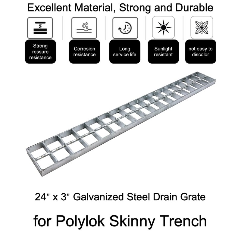 MASSLUNT Galvanized Steel Drain Grate 24x3 in for Polylok Skinny