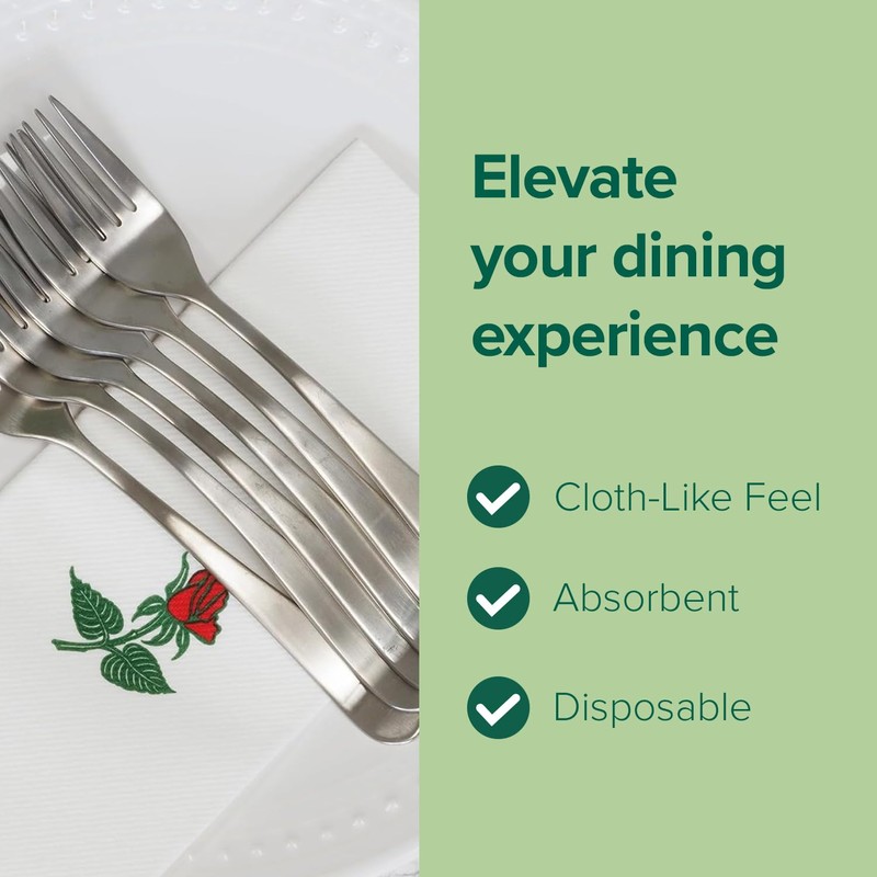 SimuLinen Single Rose Dinner Napkins - Cloth-Like Linen Feel Disposable,