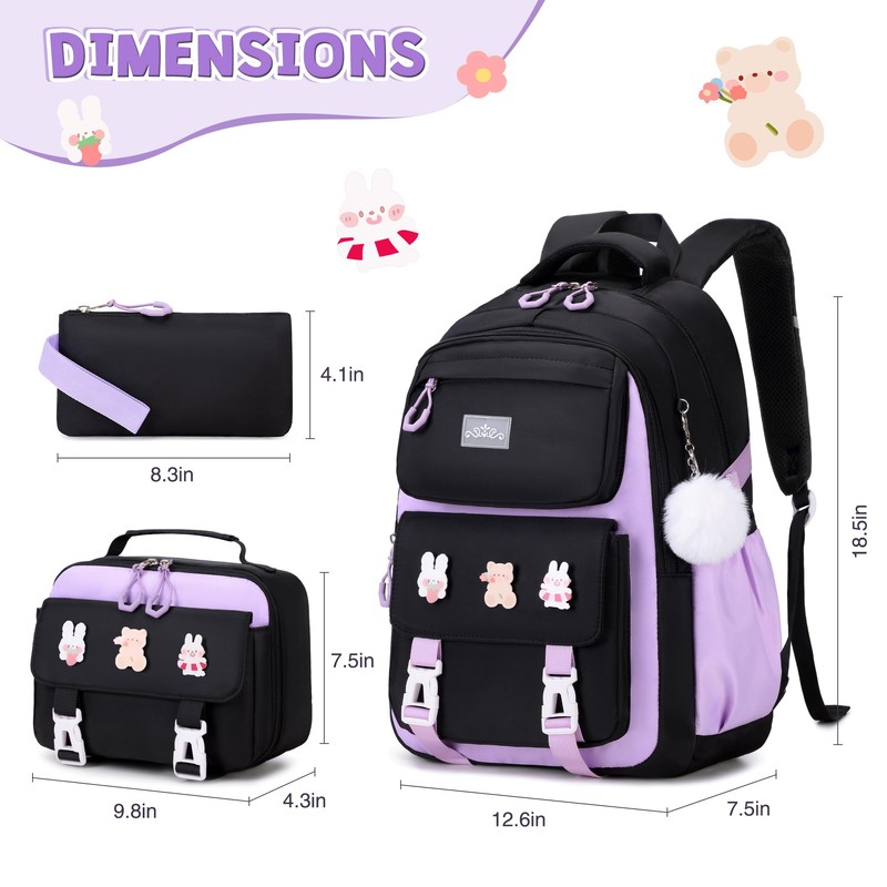 DIGOBAY 3PCS Girls Backpack for School, Kids Backpack for Girls