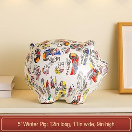 Guador Ceramic Piggy Bank Coin Money Box Children's Piggy Bank Watercolour Money Box Boys and Girls Unique Gift Nursery Decoration Keepsake (Golden)