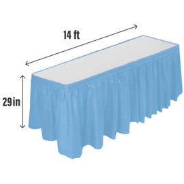 DecorRack 4 Table Skirt, 29 in x 14 ft -BPA Free- Plastic Tableskirt, Disposable, Reusable, Rectangular Tablecloth Skirt, Light Blue (4 Pack)