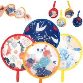 Foldable Fan, 4 Pcs Round Handheld Folding Fan, Portable Japanese Style Fan with Beautiful Patterns, Folding Handheld Fan for Party, Wedding, Cooling, Outdoor Games