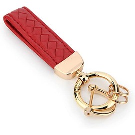AIXUAN Keychain Genuine Leather Suitable for Men and Women, 360 Degree Rotation, Anti-Loss D-Ring, with Ring Button and Keychain Ring. (Type 2)