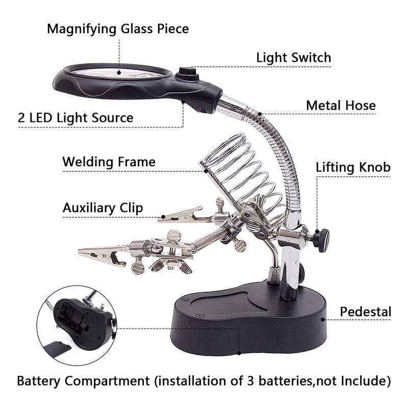 3.5X12X Helping Hands Soldering Station with LED Light & Alligator