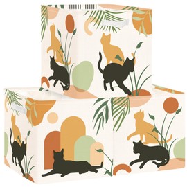 Clastyle Bohemian Animal Storage Cube Organizer Set Leaf Closet Clothes Cube Storage Bin Decorative Nursery Adult Kids Toy Box Chest Women Girl Book Shelf Basket, Cat, 11.8x11.8x11.8 in