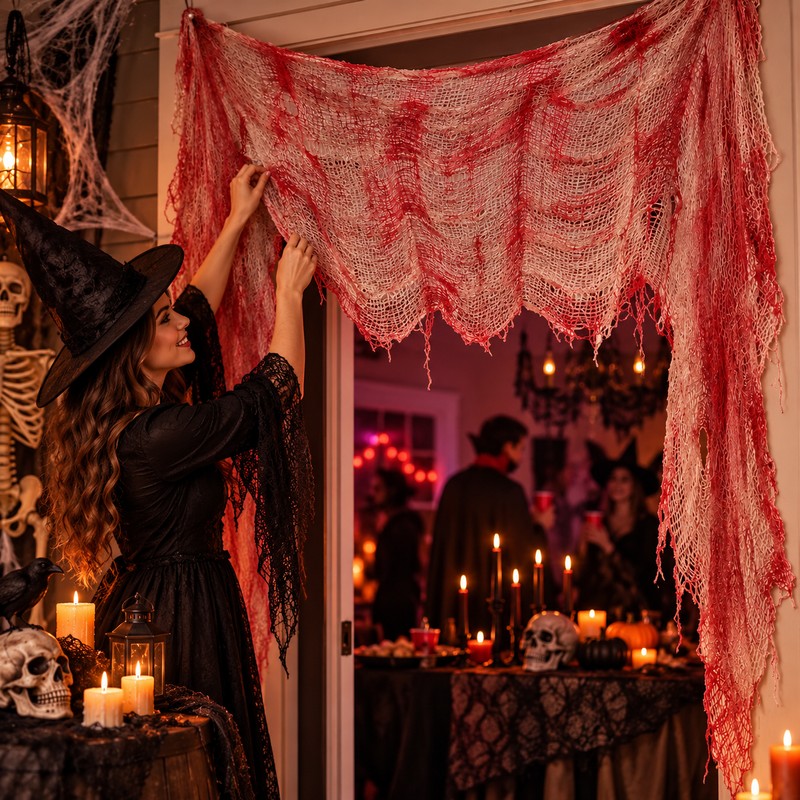 2 pcs Halloween Bloody Gauze Decorations, Horror Bloody Cloth Door