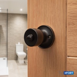 XFORT Tulip Privacy Knob Set Matt Black, Door Knob with Lock for Internal Wooden Bathroom Doors