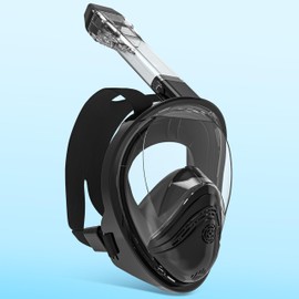 SurfPaws Full Face Snorkel Mask - Panoramic View, Anti-Fog & Anti-Leak, Dry Top System, Foldable Mask with Camera Mount, Ideal for Snorkeling & Diving (Black, Small/Medium)