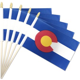 Pack of 20, Handheld Colorado Flags 5x8 Inch - Small State of Colorado CO Flags on Wood Sticks with Spear Top, Mini Coloradan Flag for Elections, Patriotic Decorations, Independence Day Celebrations